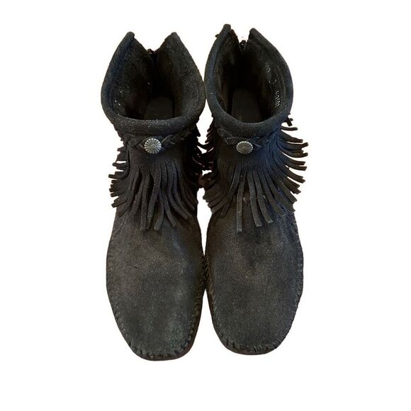 Minnetonka Black Suede Zip Hardsole Boot- Size 8 - Picture 3 of 5